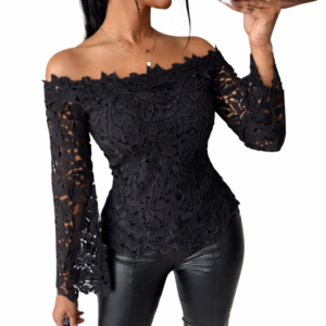 women's minimalist and versatile black lace top