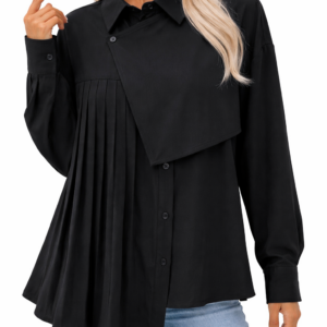 ladies british style simple pleated asymmetric design shirt top