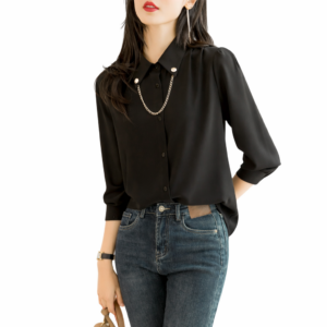 long sleeve black chiffon top ladies blouse