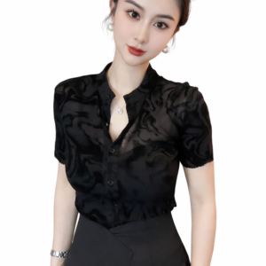 new summer black mesh short sleeve shirt for women