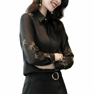 high end black long sleeved professional shirt women