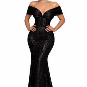 off shoulder guipure lace party maxi fishtail dresses black