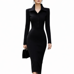 elegant designer style black french style shirt dress