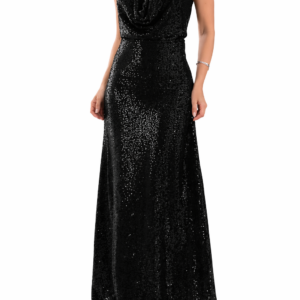 black sequined halter neck evening dress